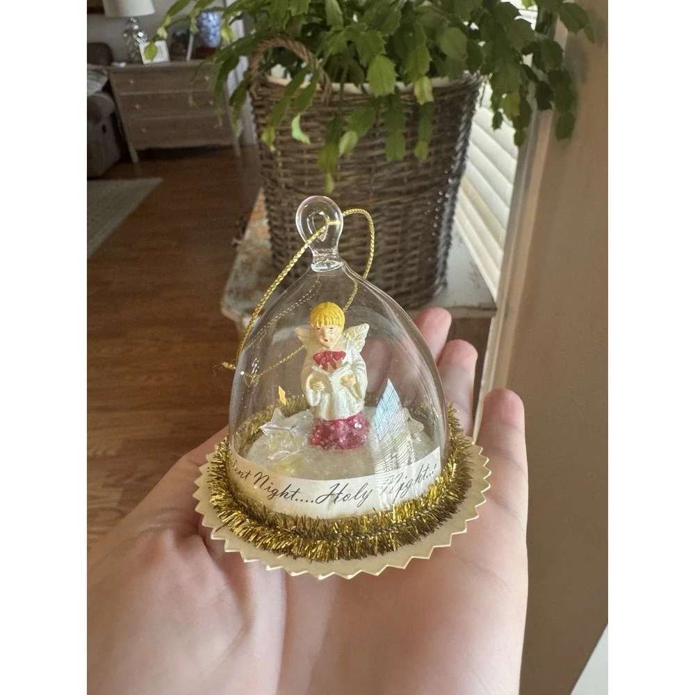 Vintage Glass Bell Diorama Ornament Choir Boy Silent Night Snow Scene 3 In